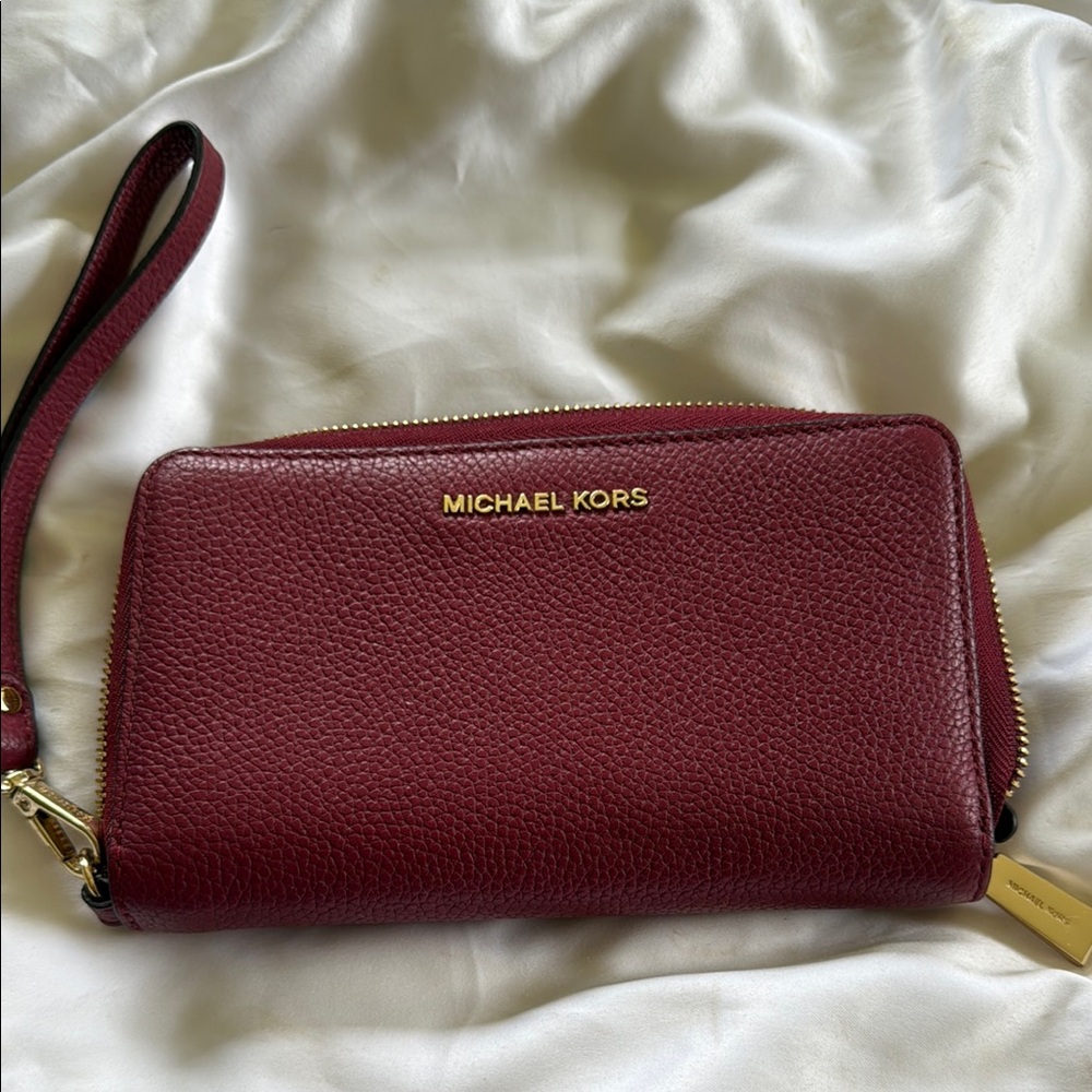 Michael Kors Burgundy Wristlet with Gold Hardware